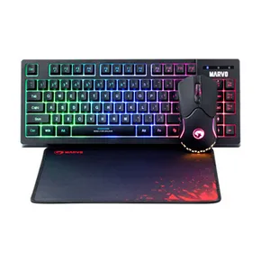 Marvo CM310 EN, RGB Tastaturset mit Gaming-Maus und Pad, US, Game, verkabelt (USB), schwarz, unterbeleuchtet